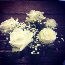 5 roses blanches + gypso